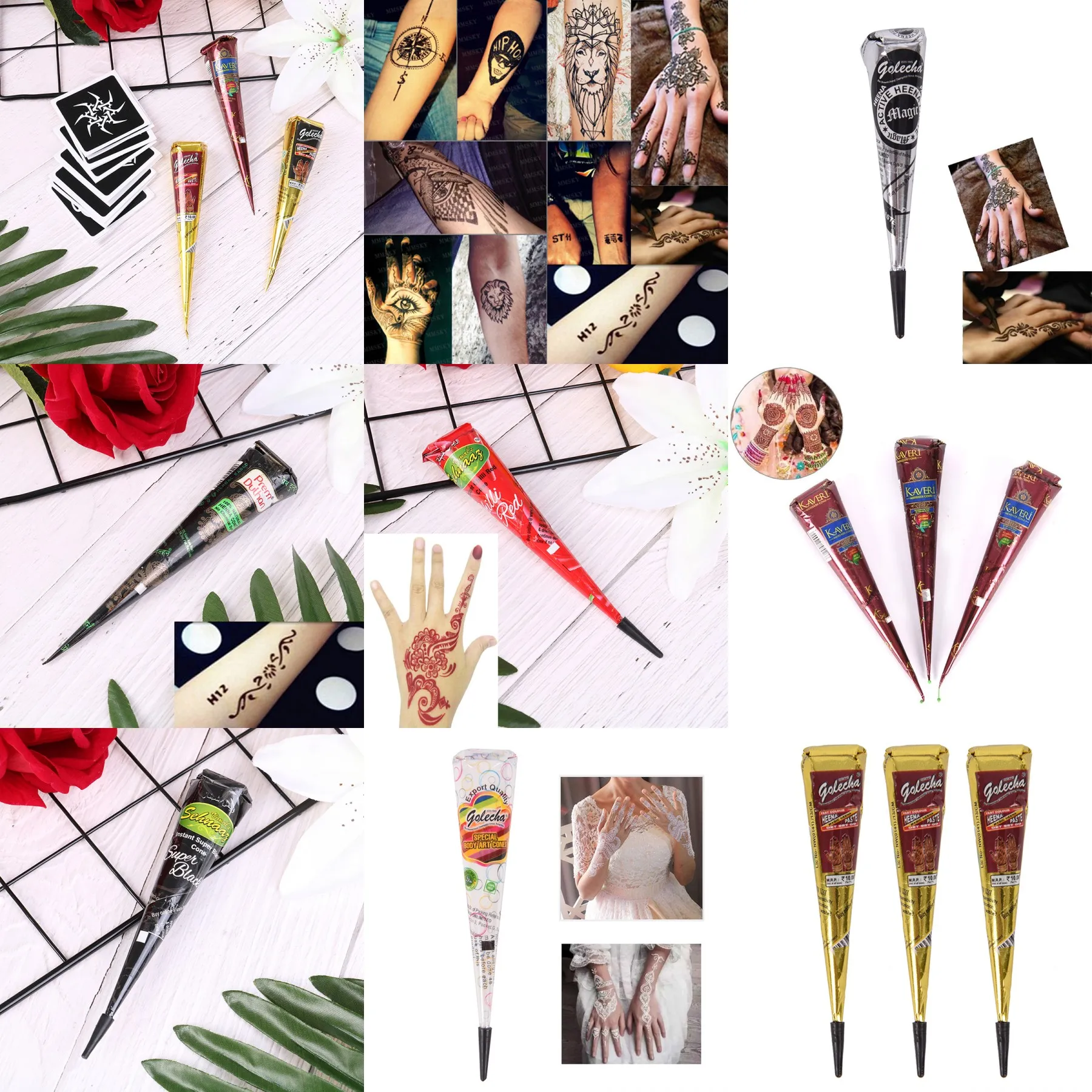 1 шт. красный белый черный индийский хна паста конус красота мехенди для женщин