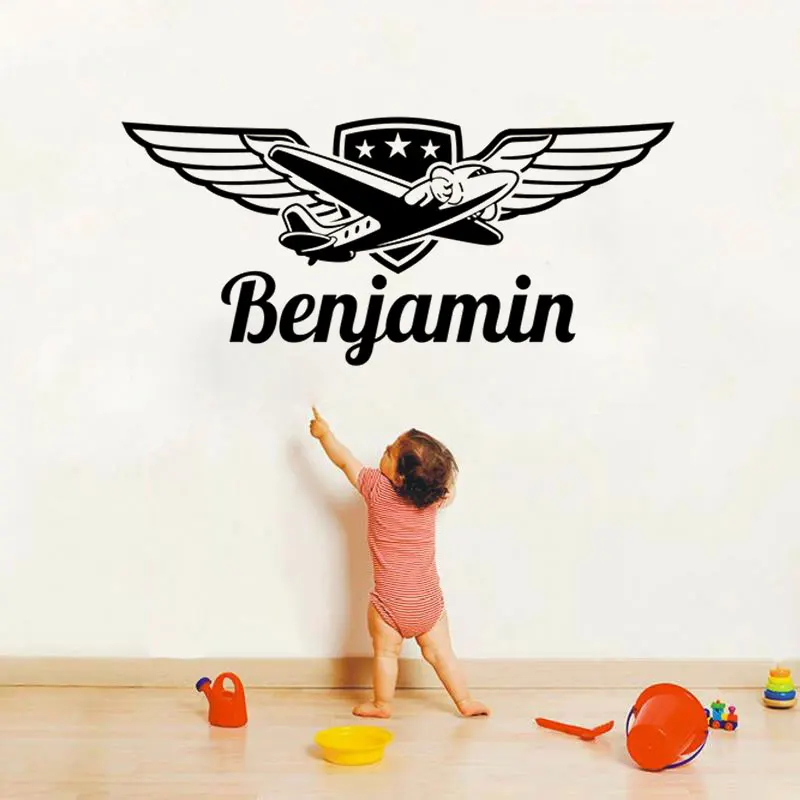 

Customized Name Airplane Wall Sticker Vinyl Sticker Children's Room Boy Room Decoration Warehouse Garage Door Wall DecorationD11
