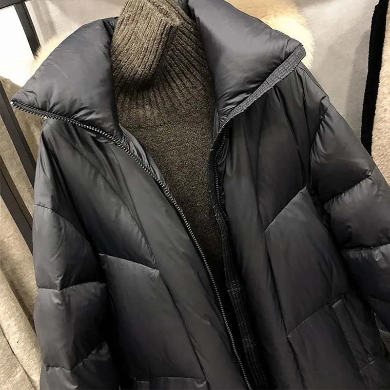 

2021 Winter Women Warm Thick Down Coats Female Casual Fashion 90% White Duck Down Jacket Lady Loose Solid Mid-Long Outerwear C24