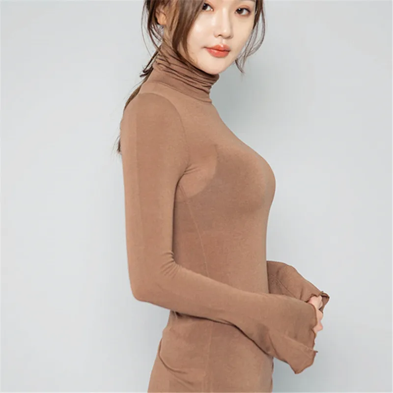 Весенний пуловер водолазка женская футболка однотонная Повседневная женские