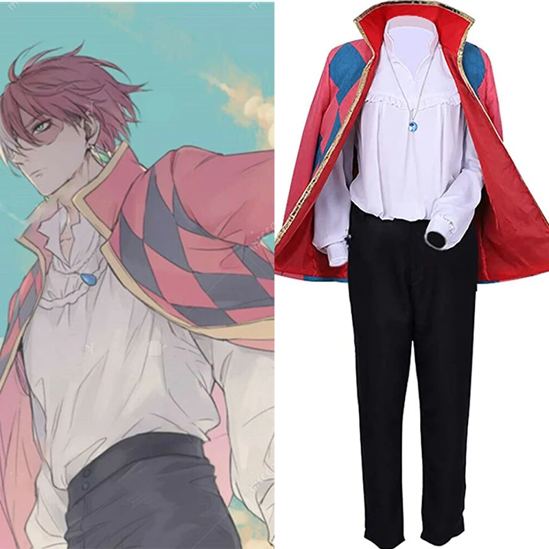 

Новинка 2022, костюм для косплея Howl для мужчин и женщин, розовый ромб, пальто, белая рубашка, брюки, ожерелье, парик, полный комплект, карнавальный костюм на Хэллоуин