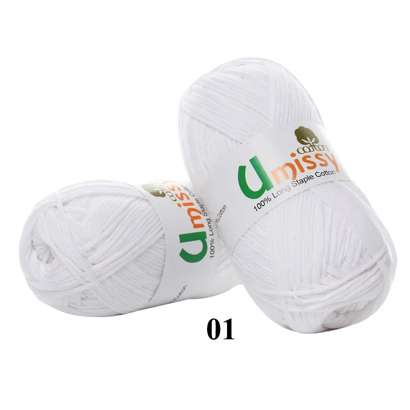 01 White 1pc Хлопчатобумажная пряжа для вязания, чесаная толстая пряжа для вязания, Органический Детский свитер, кукла, 50 г - Цвет: 01 White 1pc