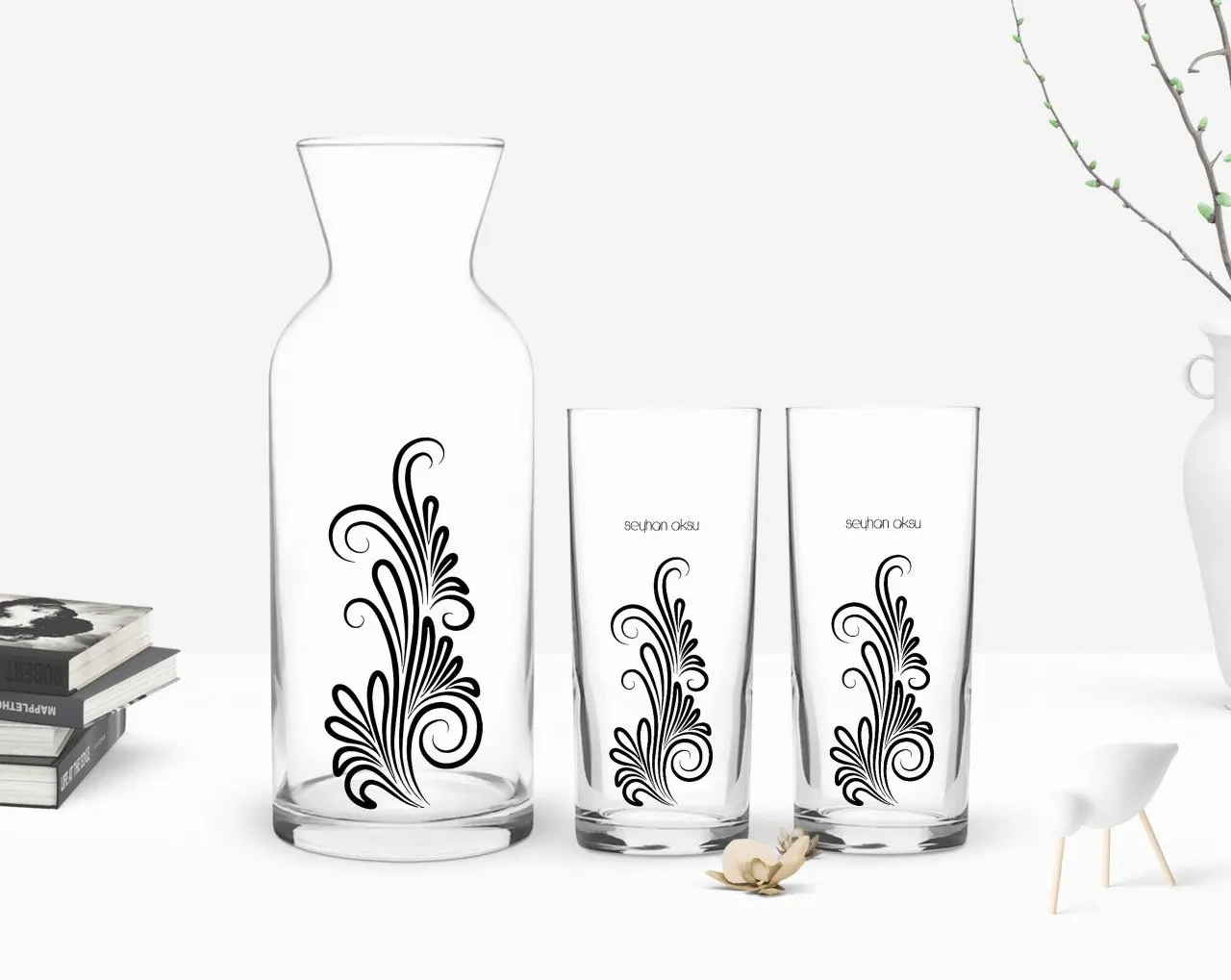 

Персонализированные Цветные принты имеет двойную Arrack чашки и графин подарок Seti-120