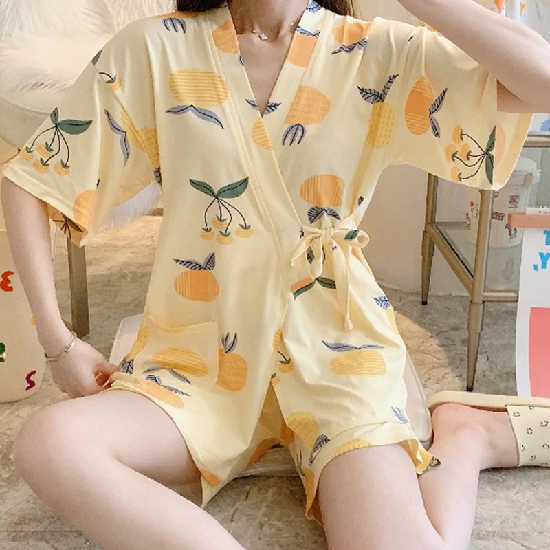 Summer Japanese Kimono Floral Yukata Robe Ladies Fashion Pajamas Loose Nightgown Shorts Suit Girls Sexy Casual Home Service