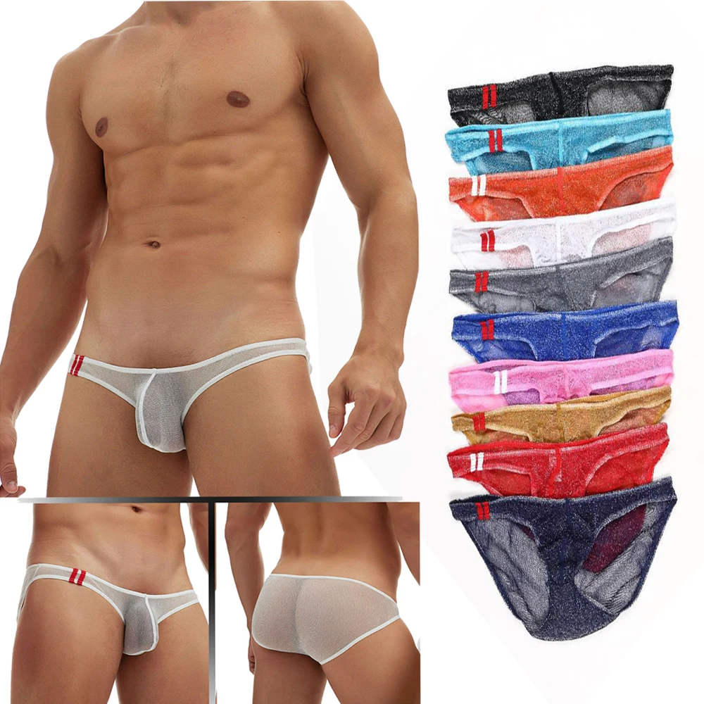 

Men's Panties Gay's Underwear Men Low Waist Mesh Briefs Solid Color Breathable And Elastic See-through Knickers Men's Thongs