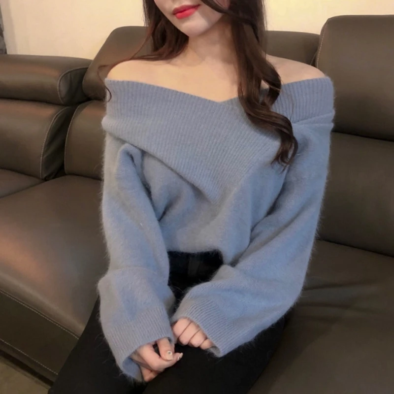 RealShe женский свитер с длинным рукавом 2020 вырезом лодочкой однотонный кашемировый
