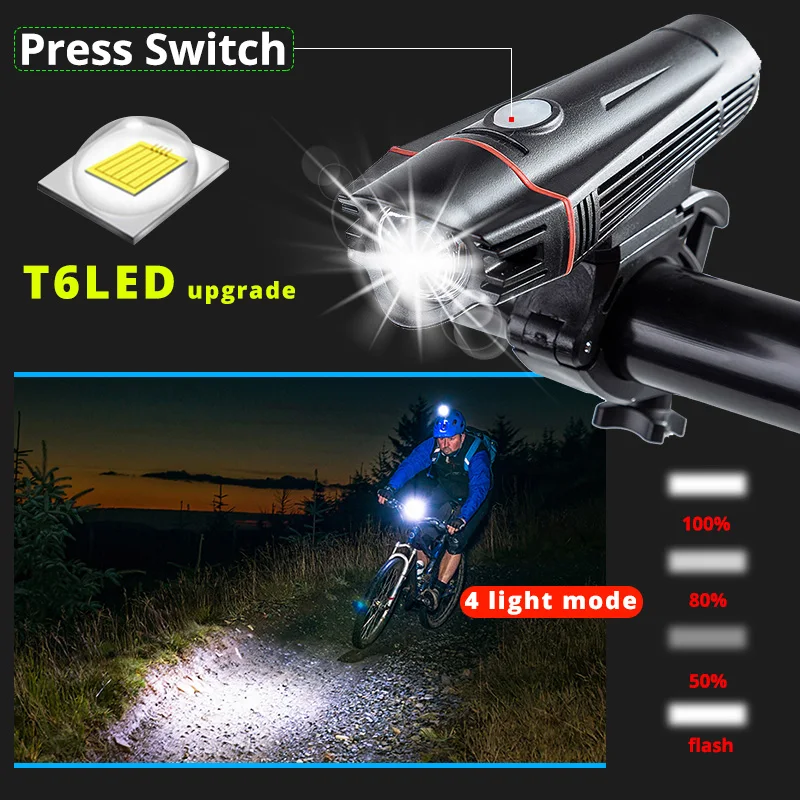 Фонасветильник велосипедный передний Аккумуляторный с зарядкой от USB 4 режима |
