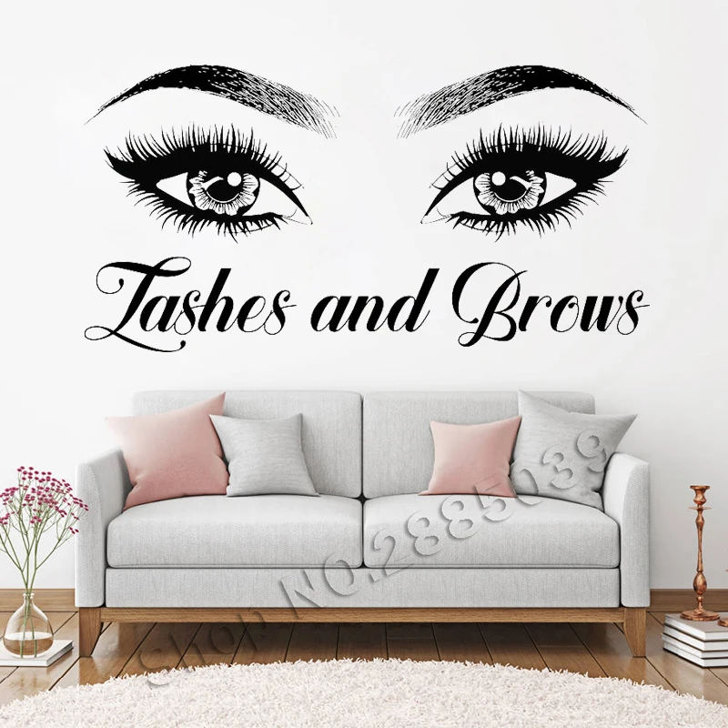Lash And Brows Eyes Quote Wall Decal Fashion Creative Vinyl Eyelashes Beauty Salon Wall Sticker Eyebrow Store Decor Poster LL302