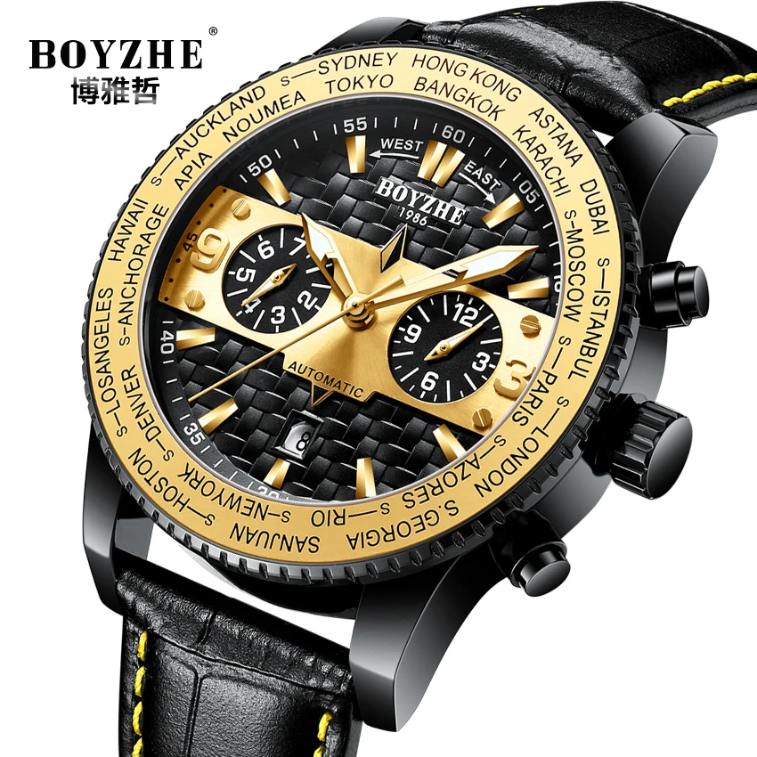 

Top Luxury Brand BOYZHE Watch Men Automatic Mechanical Wristwatch Skeleton Tourbillon Watches Mens Business automatico masculino