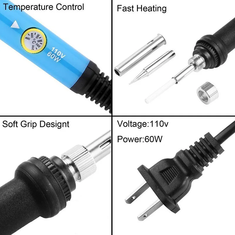 

60W 220V 110V Electric Soldering Iron Set Tool Kit Solder Wire Tips Stand H88F