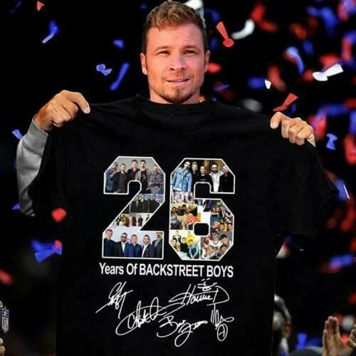 26 лет Backstreet Boys и Подпись Мужские Черные футболка хлопок S 3XL с О образным вырезом