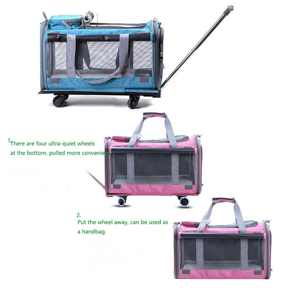 

Pet Dog Cat Trolley Case Carrier withPortable Detachabe Wheels Breathable Pet Travel Stroller Bag With Extendable Handle
