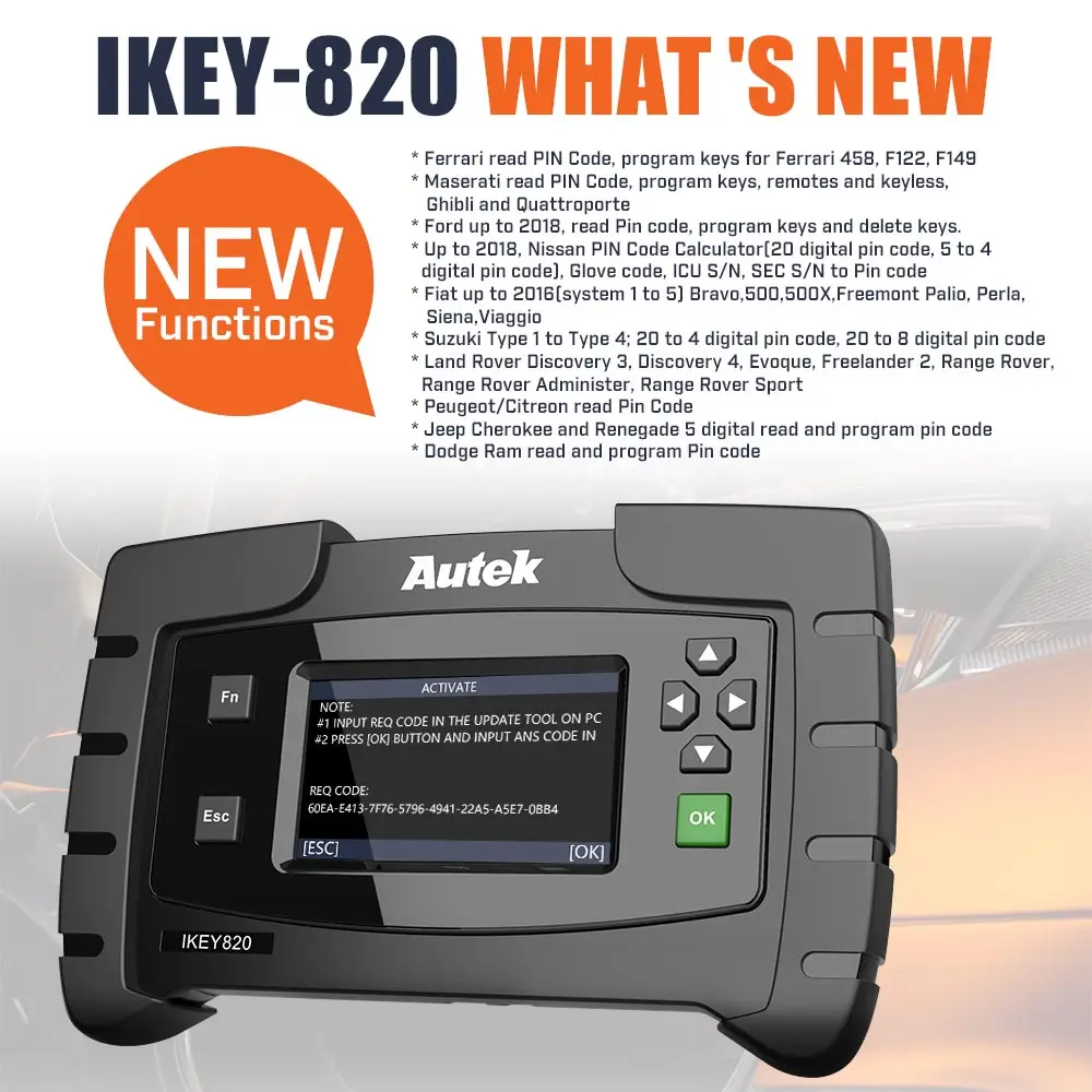Профессиональный Автомобильный ключ-программатор Autek IKey820 OBD2 без ограничения