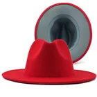 60 см красная с серым дном Лоскутная Панама шерсть фетр Джаз Федора шляпы для женщин мужчин с широкими полями для вечеринки ковбой Трилби шляпа игрока