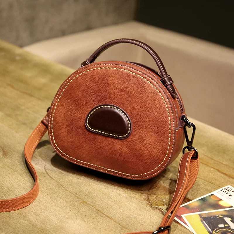 

Woman Round Casual Shoulder Bag Lady Versatile Funny Bag Bolsa Feminina Vintage Totes PU Leather Crossbody Purses and Handbags