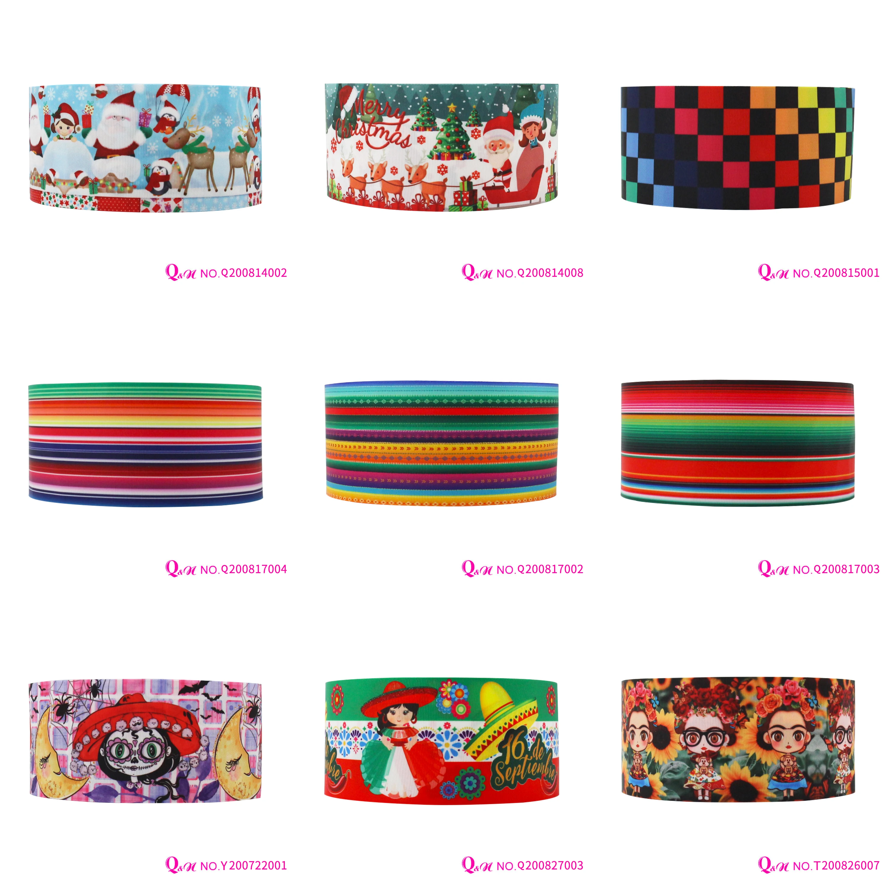 

Q&N Ribbon 22mm~75mm Happy Christmas Decoration Printed Grosgrain Ribbon Accessories DIY Material Free Shipping