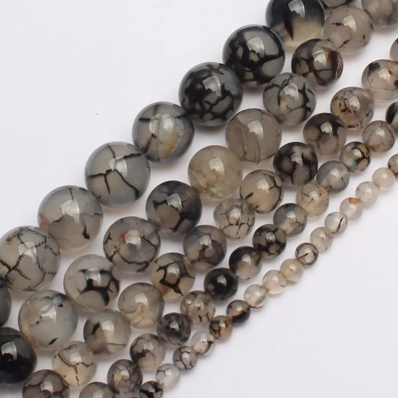 Натуральная черная линия Дракон вены серый Агат Бусины 4/6/8/10/12 мм круглые