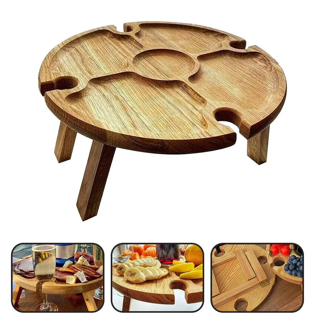

Wooden Picnic Table Folding Mini Portable Travel Fruits Table With Wine Glass Rack Travel Small Beach Outdoor Picnic Table