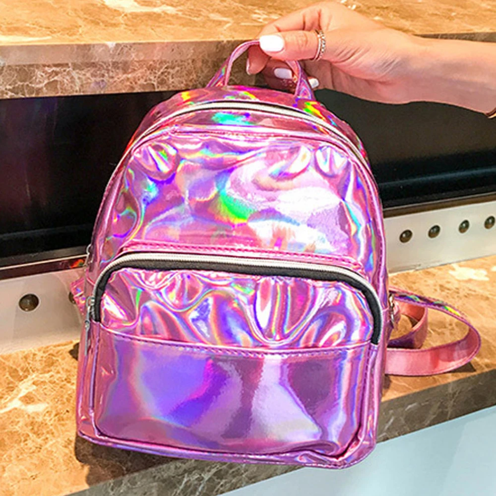 

Mini Bags For Women Silver Pink Fashion Laser Backpack Youth Bag Teenage Girls Female Korean Trend Personality School Bag