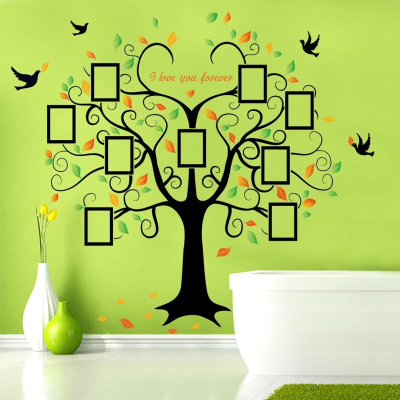 

Large 160*204cm Family Tree Heart-shaped Photo Frame Wall Sticker Love You Forever Bird Decals Mural Art Home Decor Removable