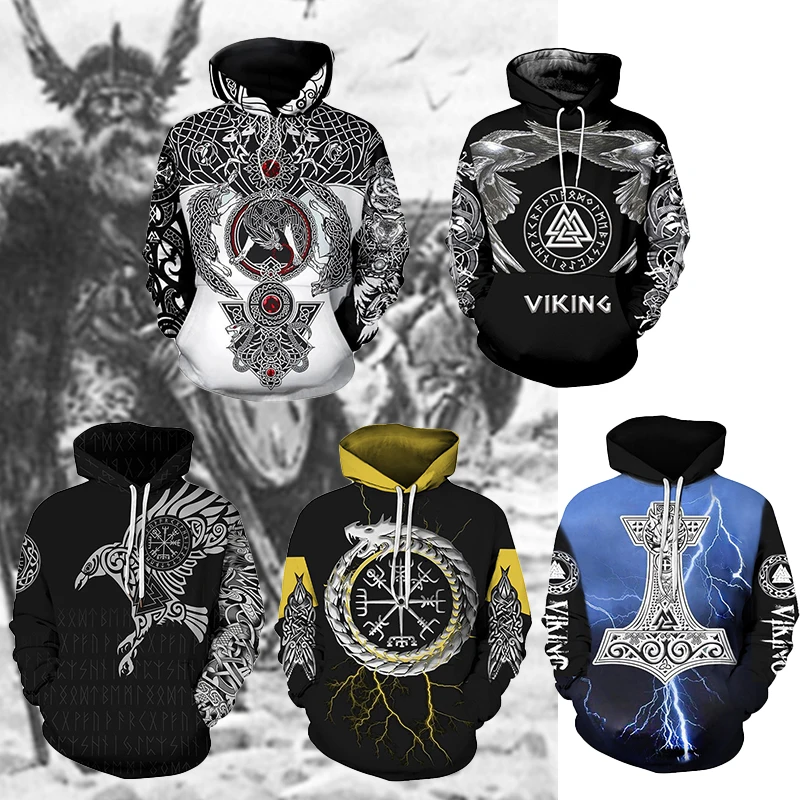 

NEW Unisex Vikings Tattoo Viking Warriors Black Fashion Harajuku Casual Hooded Polyester Jacket Women Men Cltothes