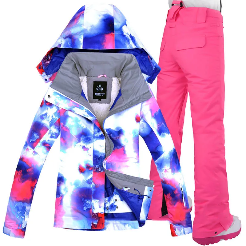 Женский лыжный костюм зимняя куртка с брюками для сноуборда и брюки катания на