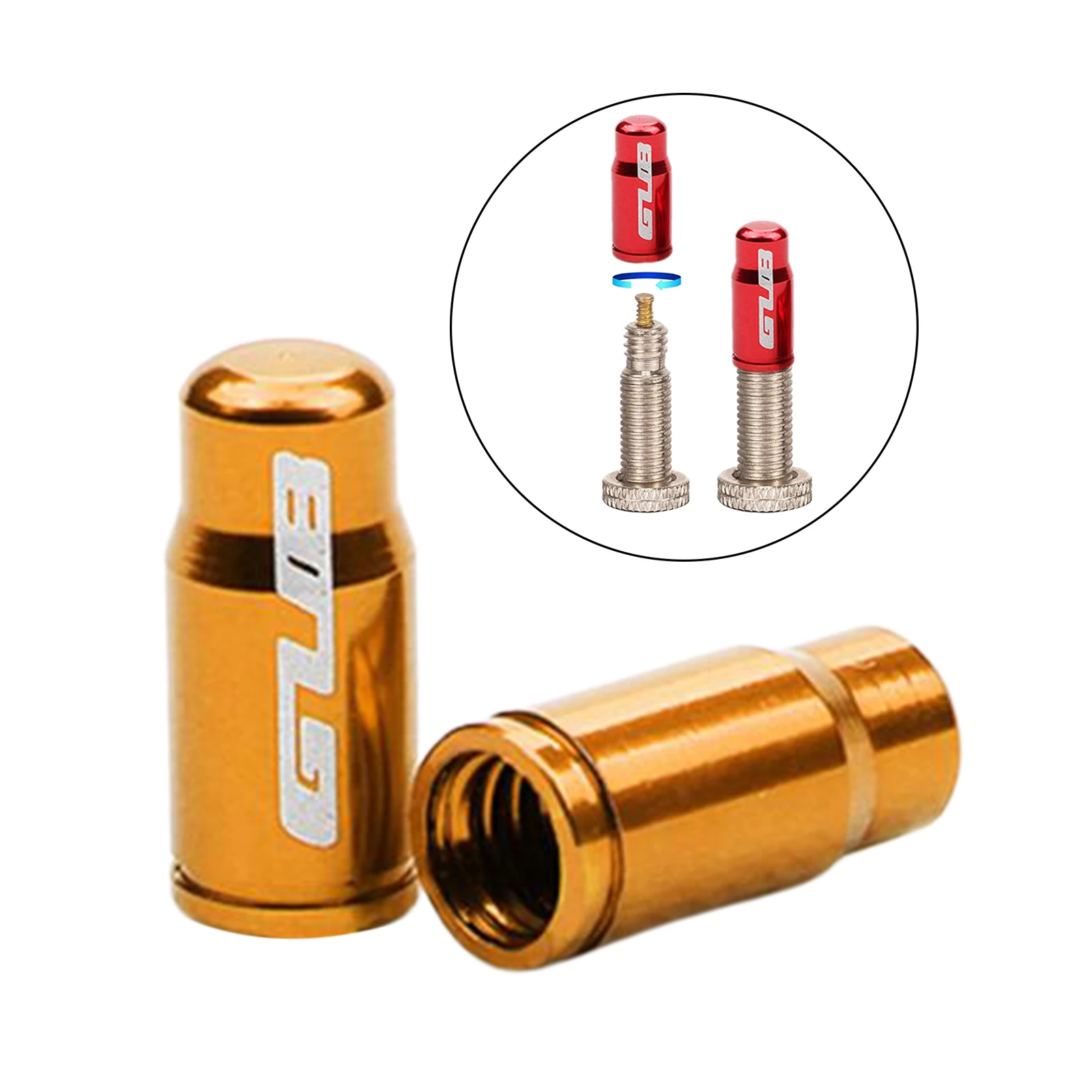 

2x 2x алюминиевые клапаны для шин Presta Schrader Пылезащитная насадка s FV Golden