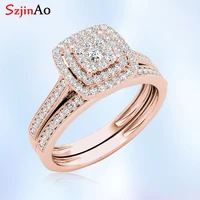 szjinao classic rose gold color wedding rings for women men solid 925 sterling silver ring sets bohemia cz diamant fine jewelry