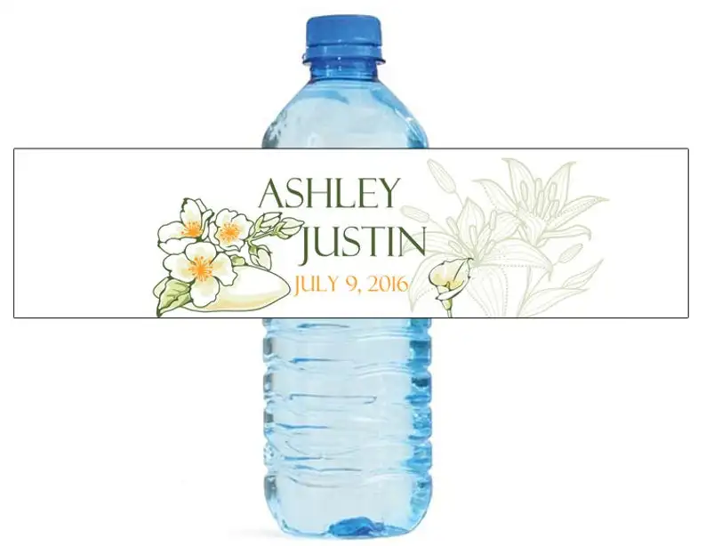

100Pcs Personalized Mr & Mrs Floral Wedding Water Bottle Labels Custom Bridal Shower Waterproof Water Bottle Wrappers