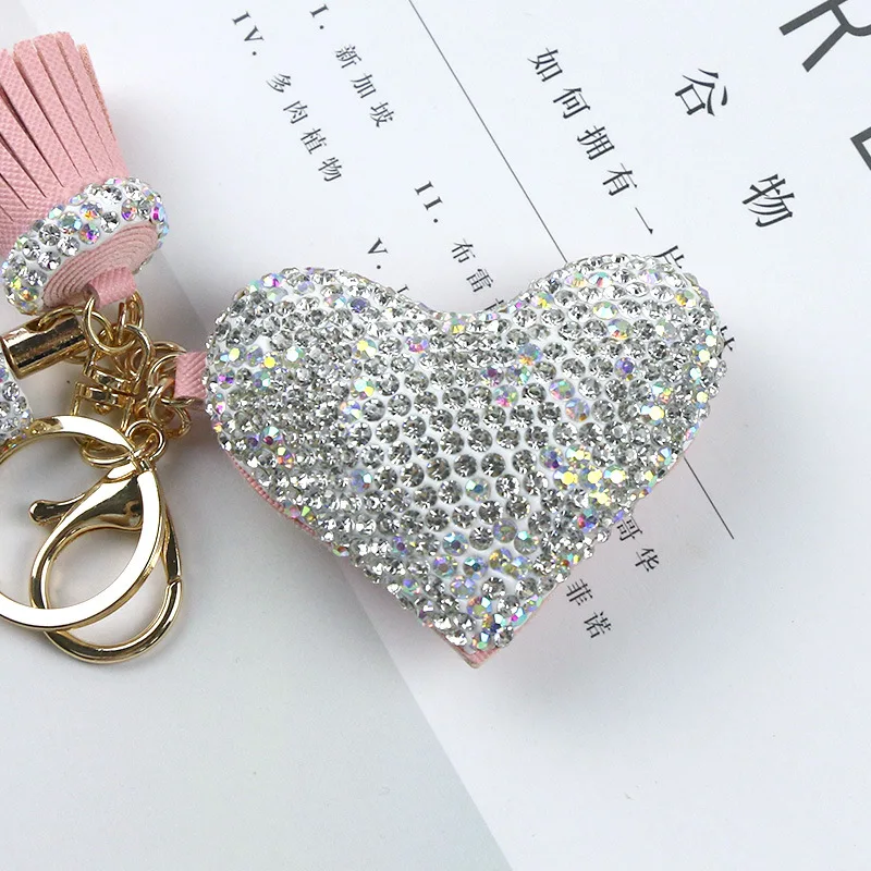 

Fashion key chain women luxury jewelry rhinestone PU sparking key rings holder bag pendant decoration tassel kis like girl gift