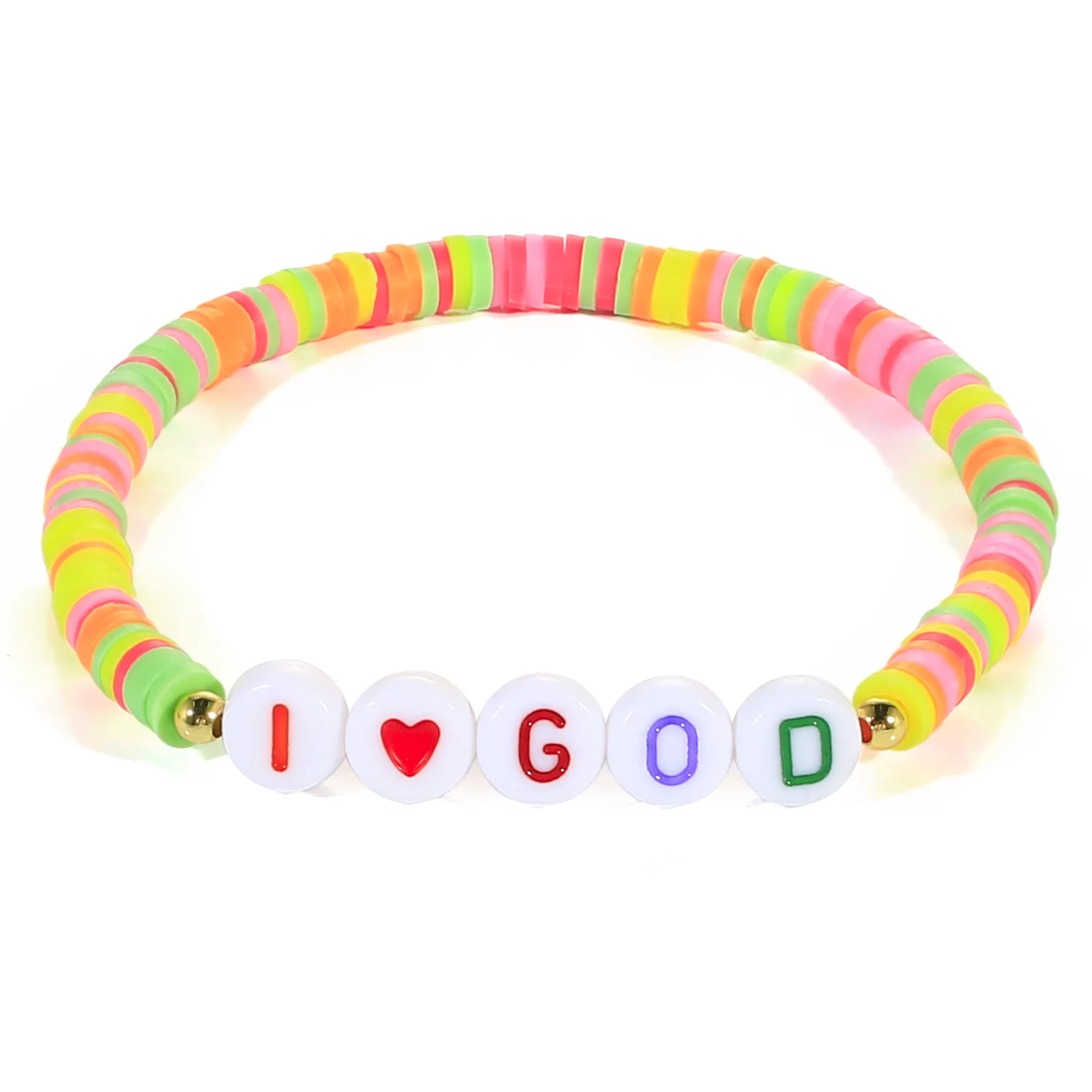 

KELITCH New 2022 Colorful Strand Women Bracelets Chain Letter Handmade Beach Friends Polymer Clay Bracelets Anime Fashion