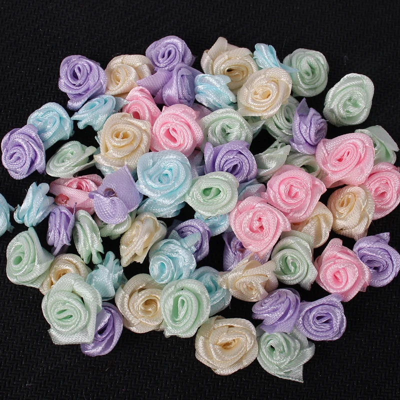 

50pcs/100pcs 1.5cm Mix Color Satin Flower Head Rosette Girls Boutique Mini Hair Bow Headwear DIY Garment Craft B0106