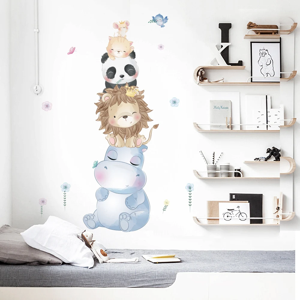 Стикеры для украшения стен в виде милых животных гиппопотам львом пандой