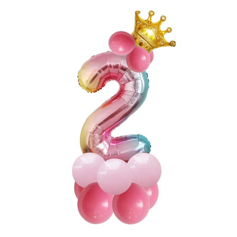 

32in Birthday Balloon Gradient Digital Crown Birthday Party Aluminum Baloon Happy Birthday Decor Baby Shower Decor 2th Birthday