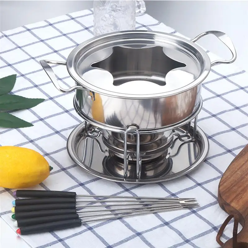 

10-Piece Set Stainless Steel Cheese Ice Cream Chocolate Hot Pot Melting Pot Fondue Set Kitchen Accessories for Home Buffet Party