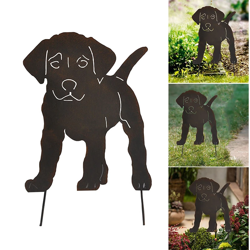 

Art Silhouette Puppy Dog Animal Insert Shape Wrought Iron Garden Stake Lawn Outdoor Yard Decor Decorative Stakes Garden Decor Re