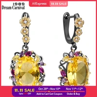 dreamcarnival1989 fabulous statement earrings women elegant dazzling golden zirconia anniversary flower hanging jewelry we4036g