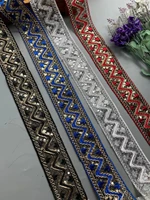 2 yards african lace trims silver multicolor 5cm sequins geometric lace ribbon diy sewing dress decoration lacework materials