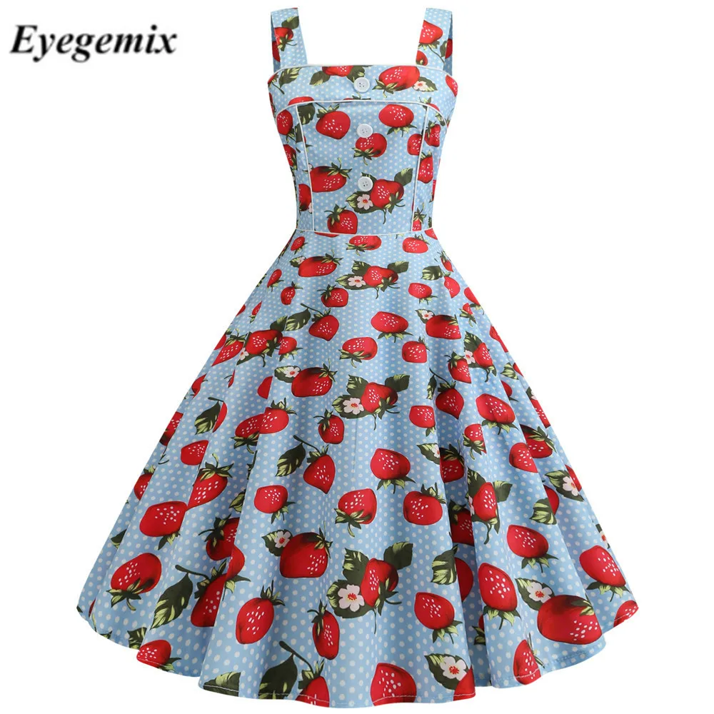 Женское винтажное платье с принтом вишни зеленое в стиле рокабилли 50 60 х годов