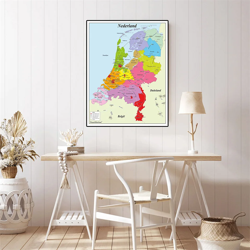 

42*59cm Map Of The Netherlands In Dutch Canvas Painting Wall Poster School Supplies Living Room Home Decoration Travel Gift
