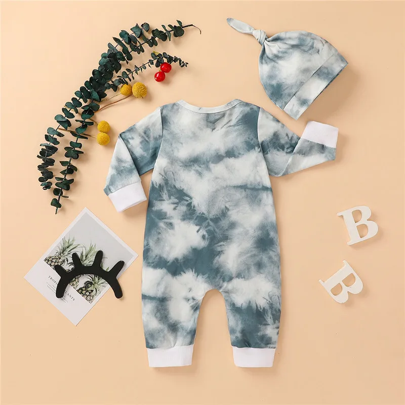 

Baby Boy Girl Tie Dye Rompers Spring Fall Clothes Newborn Baby Boys Romper with Matching Hat Outfits Baby Girl Jumpsuit Costume