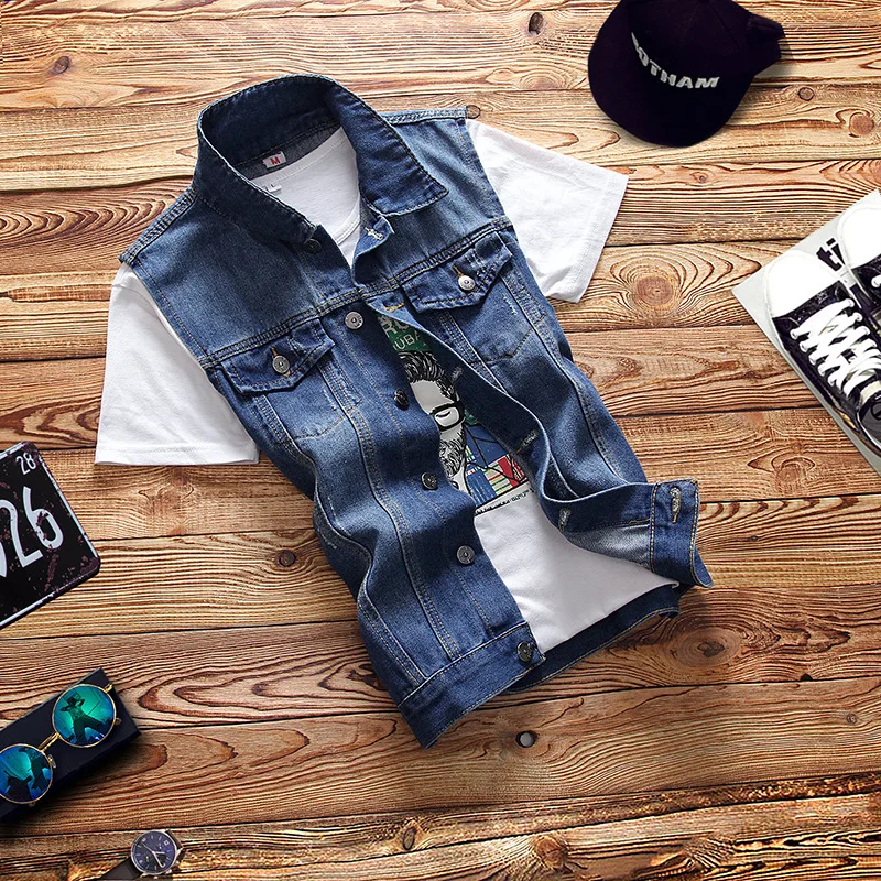 

2020 Men's Autumn Slim Lapel Denim Jacket Teenagers Ripped Leisure Denim Jacket