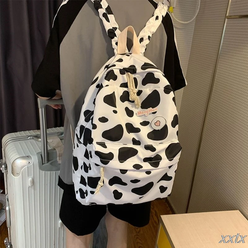 

Cow Pattern Backpack Canvas Rucksack Large Capacity Daypack Travel Bag Bookbag for Teenagers Girls Schoolbag