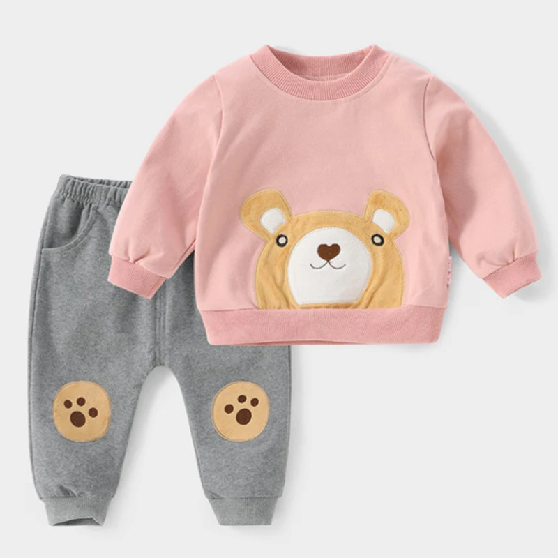 Pink Г. Осенне-зимний комплект одежды для маленьких девочек,комплект одежды для девочек из 2 предметов детская одежда; спортивный костюм для девочек,детские вещи комплекты детская одежда новогодний костюм для мальчика - Цвет: Pink