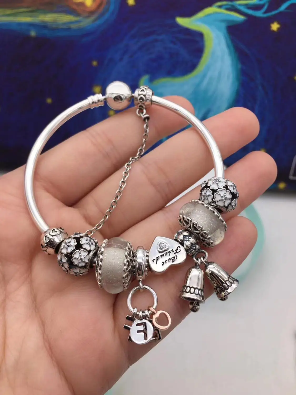 

High Quality Alphabet Bell Pendant Heart Beads in Sterling Silver, Jewelry with Original Logo, Free Shipping.