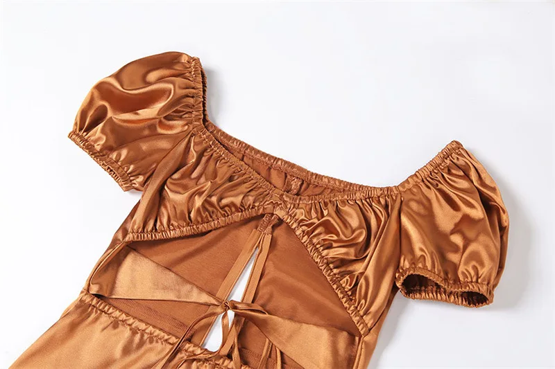 

2021 Summer New Women's Short Sleeve Fashion Sexy Square-Neck Bare Midriff Slim Fit Long Dress