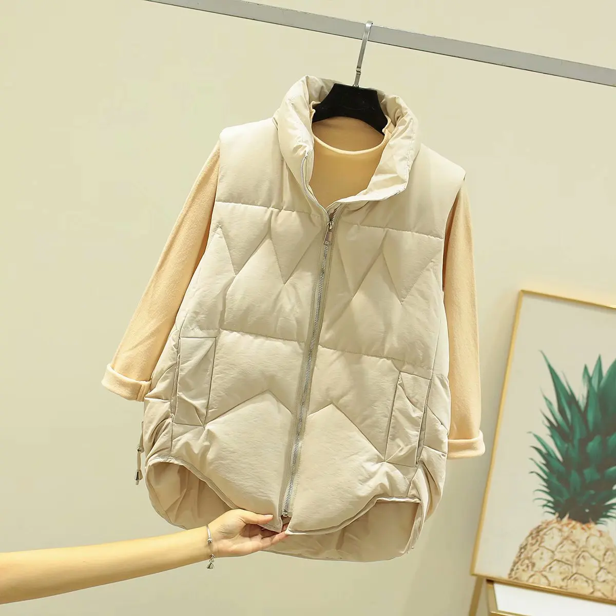 

Irregular Winter coat women Stand Collar puff waistcoat vest women sleeveless jacket chaleco de mezclilla mujer bike vest