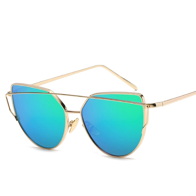 

rose gold mirror Sunglasses For Women Metal Reflective flat lens Sun Glasses