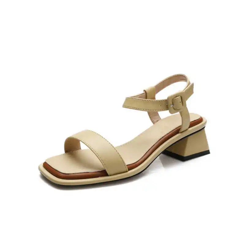

2021 summer new one line sandals French square sandals fairy style thick heel sandals