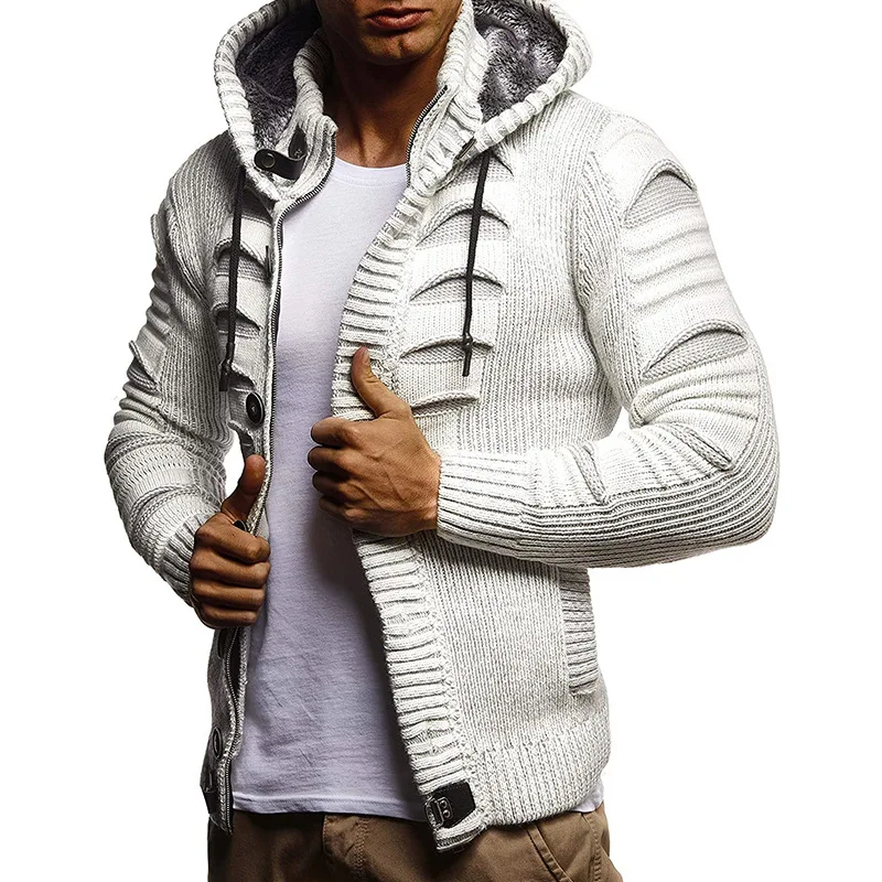 Зимний мужской свитер Корейская версия тренда мужской вязаный кардиган приталенный свитер с капюшоном 2021 свитер куртка для мужчин